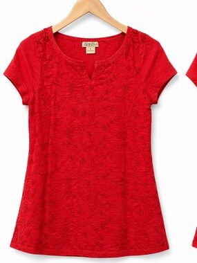 Lucky Brand Red Short Sleeve Embroidered Tee Size S